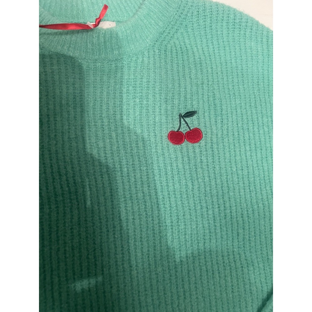 A New Day Womens Mint Green Ribbed Cherry Embroidered Crewneck Sweater Small NEW - Picture 3 of 6